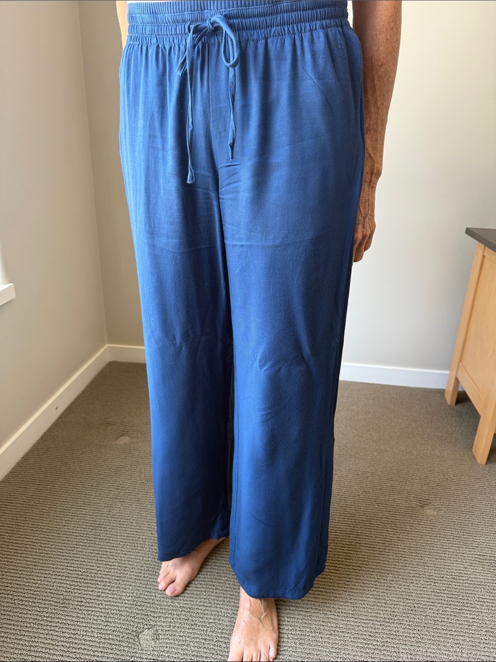 Wide Leg Drawstring Pants in Deep Blue
